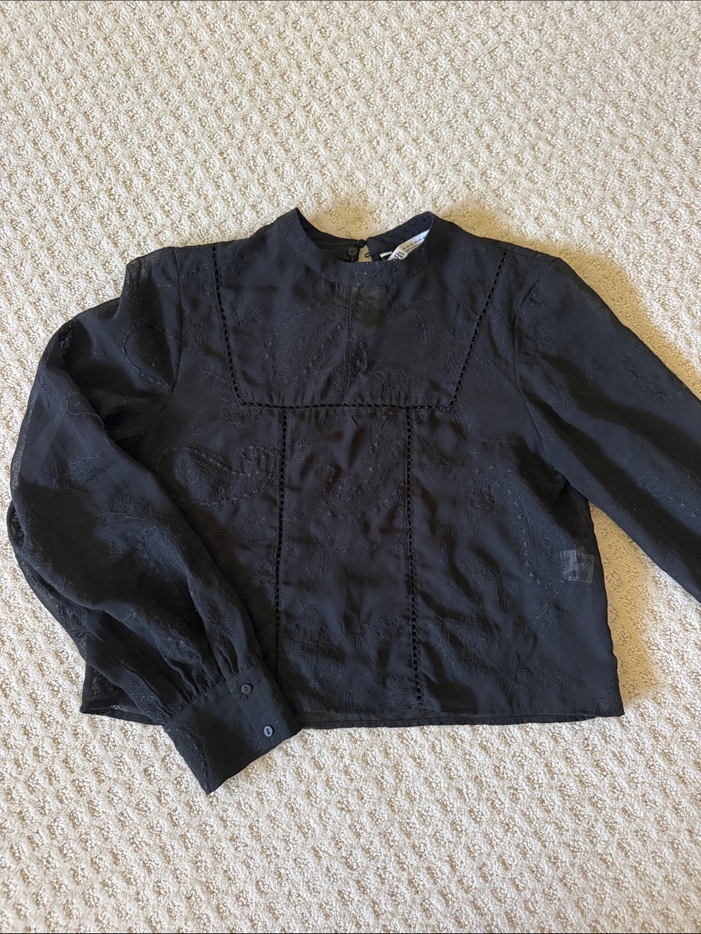 Zara Black Embroidered Long Sleeve Blouse